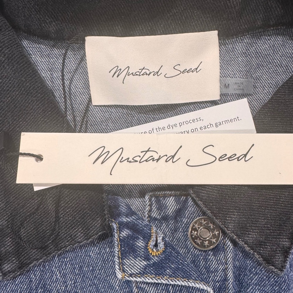 Mustard Seed Two Tone Denim Jacket Medium Blue Black Contrast Sleeve NWT - Picture 8 of 10